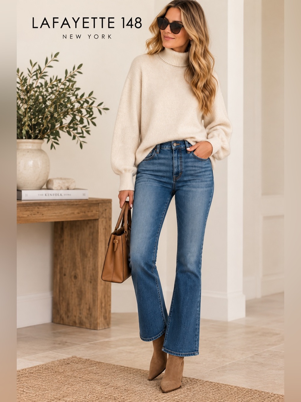 Lafayette 148 New York Wide Leg Jeans Size 32 Medium Wash Stretch Denim